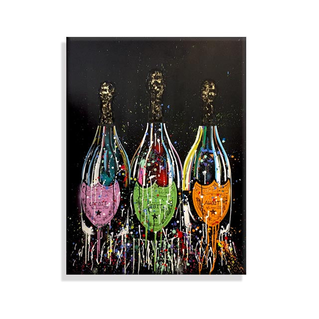 Champagne Bottle Canvas Painting Colorful Art Posters And