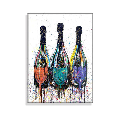 Champagne Bottle Canvas Painting Colorful Art Posters And