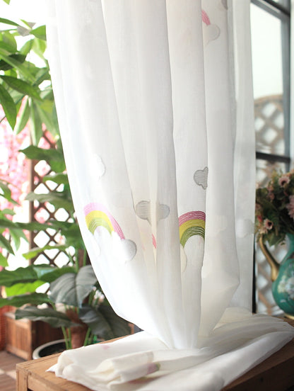 Rainbow Mesh Curtains French Pastoral Embroidery Yarn