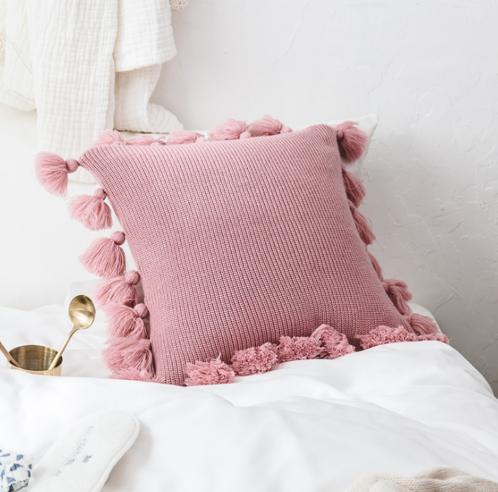 Bohemian Knitted Cushion Cover with Fringe