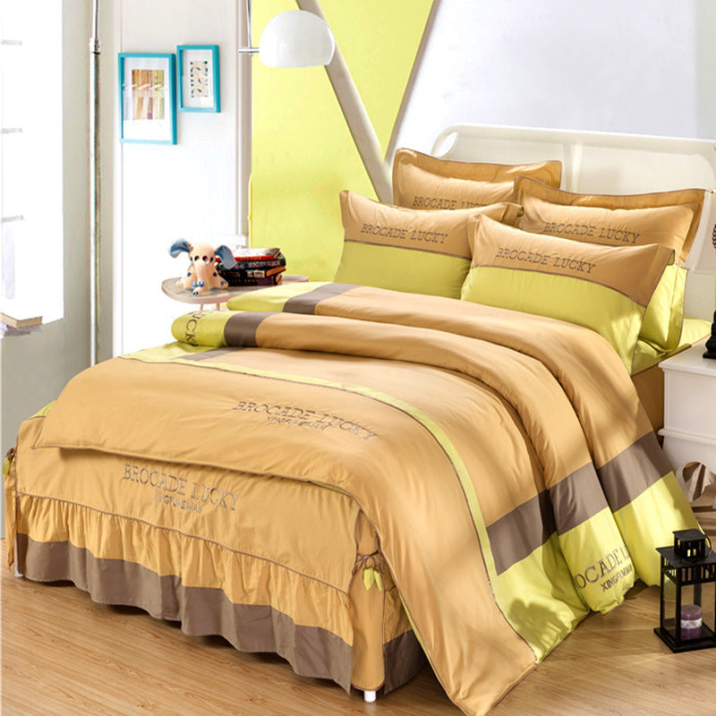 Solid color cotton bed skirt set of four