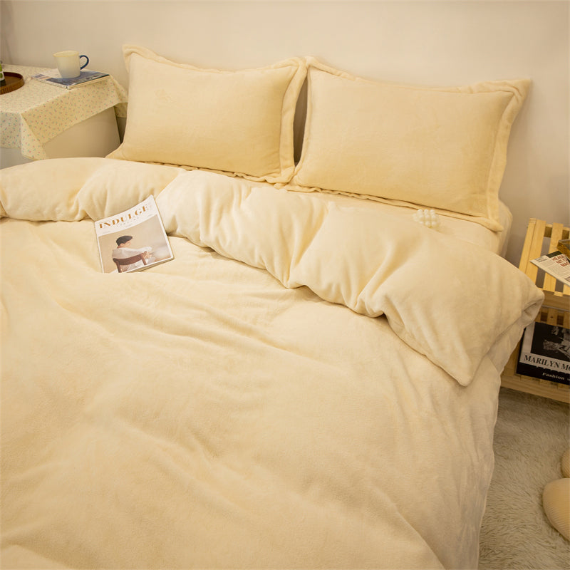 Four-piece Plush Double-sided Fleece Warm Yellow Duvet Cover