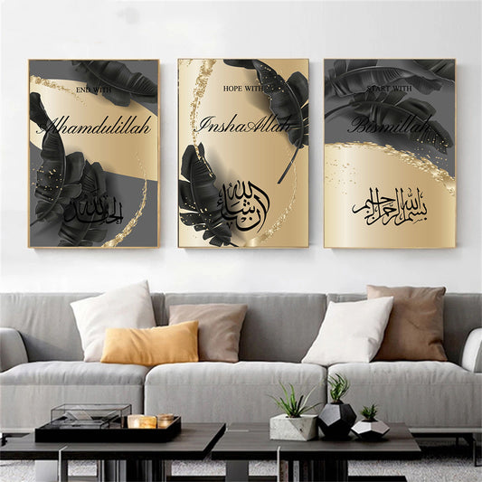 Canvas Painting Black Gold Feather Posters