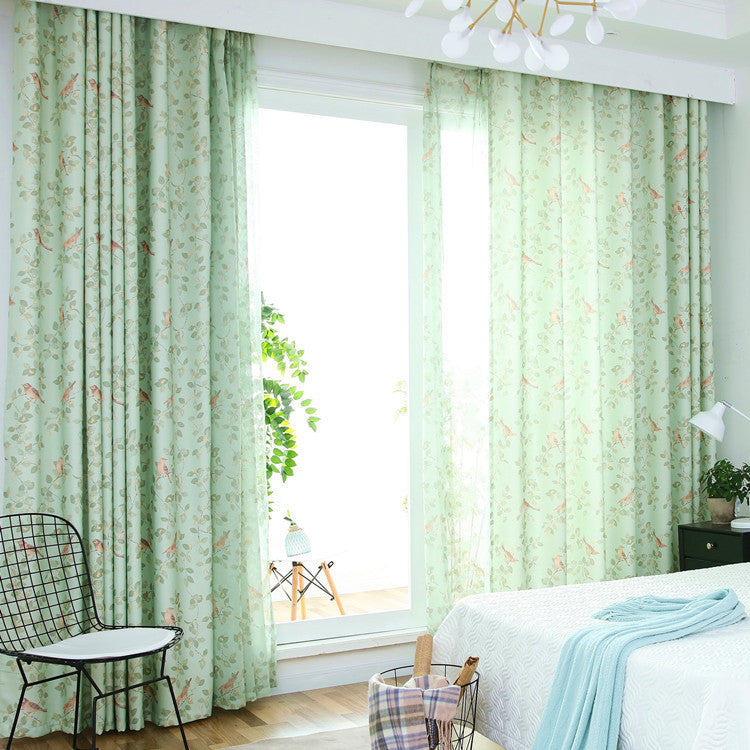 Bird Green Leaf Curtain Korean Bay Window Balcony Mesh Curtains