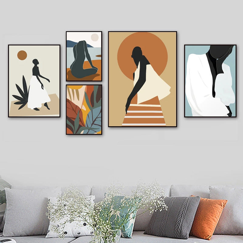 Abstract Woman Flower Leaf Canvas Painting Nordic Art Posters And Prints Living Room Decorative Painting