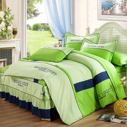 Solid color cotton bed skirt set of four