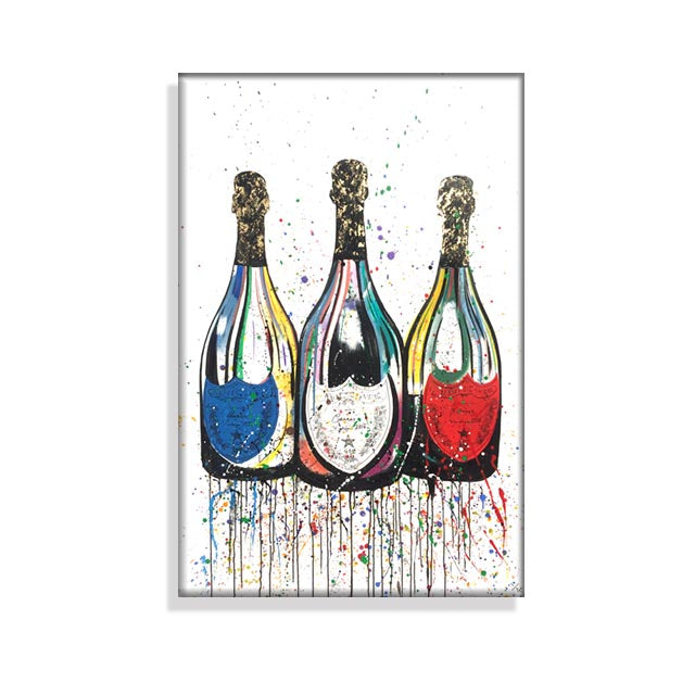 Champagne Bottle Canvas Painting Colorful Art Posters And