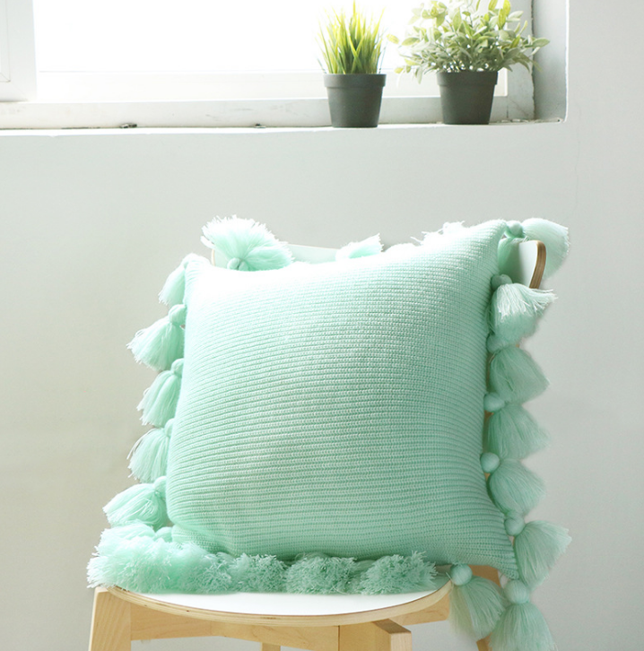 Bohemian Knitted Cushion Cover with Fringe