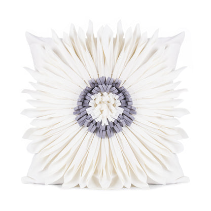 Fashion Modern Style White Throw Pillows Velvet Stitching 3D Chrysanthemum Cushion Waist Pillow Blue Cushion Case