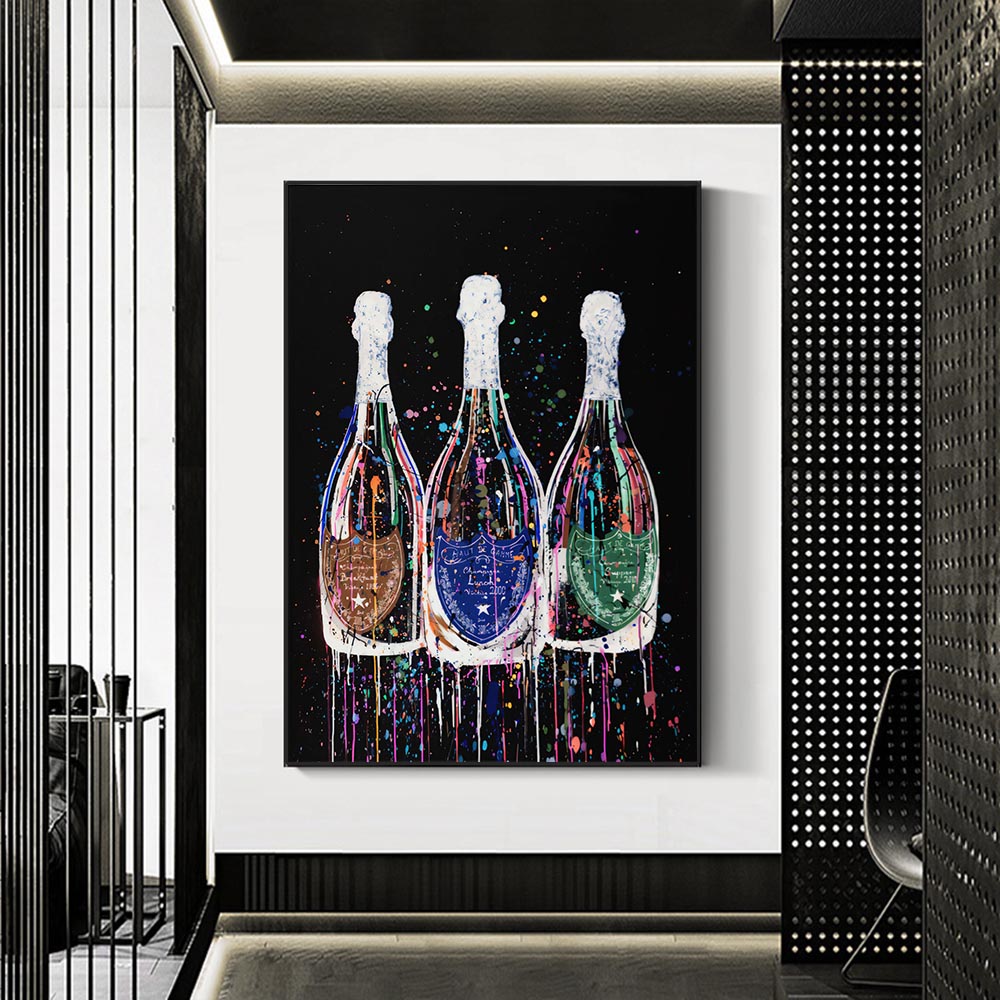 Champagne Bottle Canvas Painting Colorful Art Posters And