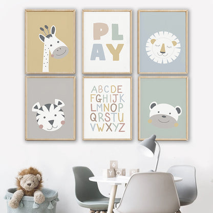 Cute Zebra Lion Bear Tiger Play Quotes Nordic Posters