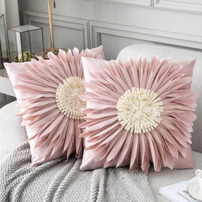 Fashion Modern Style White Throw Pillows Velvet Stitching 3D Chrysanthemum Cushion Waist Pillow Blue Cushion Case