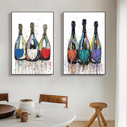 Champagne Bottle Canvas Painting Colorful Art Posters And