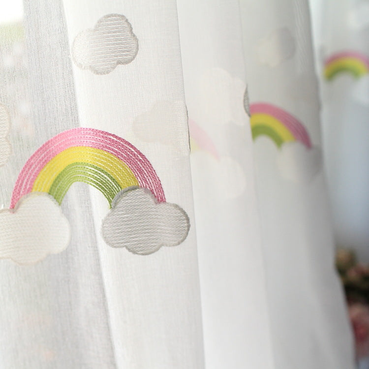 Rainbow Mesh Curtains French Pastoral Embroidery Yarn