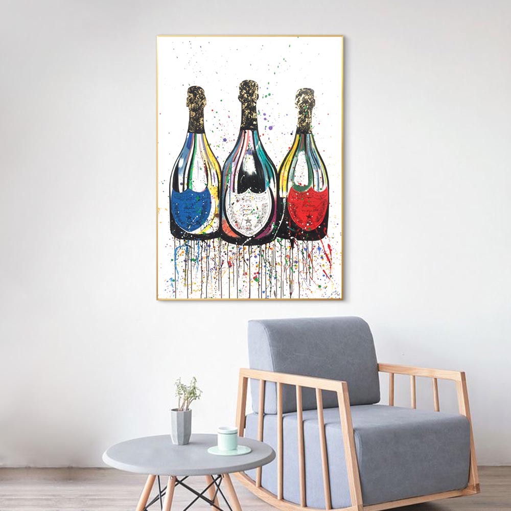 Champagne Bottle Canvas Painting Colorful Art Posters And