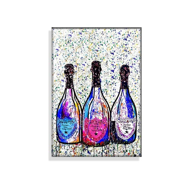 Champagne Bottle Canvas Painting Colorful Art Posters And