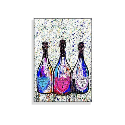 Champagne Bottle Canvas Painting Colorful Art Posters And